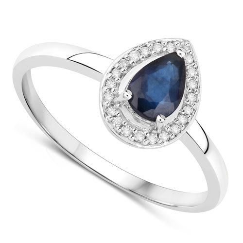 Bids.com 0.48 Carat Genuine Blue Sapphire and White Diamond 14K White Gold Ring Rings White Smoke size 5.00,size 6.00,size 7.00,size 8.00,size 9.00