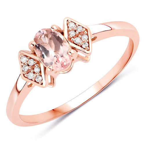 Bids.com 0.46 Carat Genuine Morganite and White Diamond 14K Rose Gold Ring Rings White Smoke size 7.00,size 5.00,size 6.00,size 8.00,size 9.00