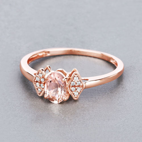 Bids.com 0.46 Carat Genuine Morganite and White Diamond 14K Rose Gold Ring Rings Gray size 7.00,size 5.00,size 6.00,size 8.00,size 9.00