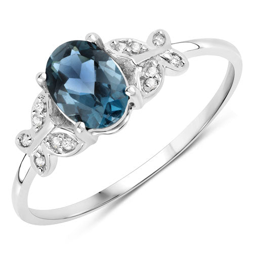 Bids.com 0.93 Carat Genuine London Blue Topaz and White Diamond 14K White Gold Ring Rings White Smoke size 7.00,size 5.00,size 6.00,size 8.00,size 9.00