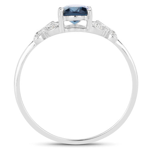 Bids.com 0.93 Carat Genuine London Blue Topaz and White Diamond 14K White Gold Ring Rings White Smoke size 7.00,size 5.00,size 6.00,size 8.00,size 9.00