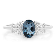Bids.com 0.93 Carat Genuine London Blue Topaz and White Diamond 14K White Gold Ring Rings White Smoke size 7.00,size 5.00,size 6.00,size 8.00,size 9.00