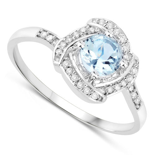 Bids.com 0.46 Carat Genuine Aquamarine and White Diamond 14K White Gold Ring Rings White Smoke size 7.00,size 5.00,size 6.00,size 8.00,size 9.00