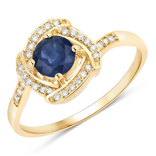 Bids.com 0.73 Carat Genuine Blue Sapphire and White Diamond 14K Yellow Gold Ring Rings White Smoke size 5.00,size 6.00,size 7.00,size 8.00,size 9.00