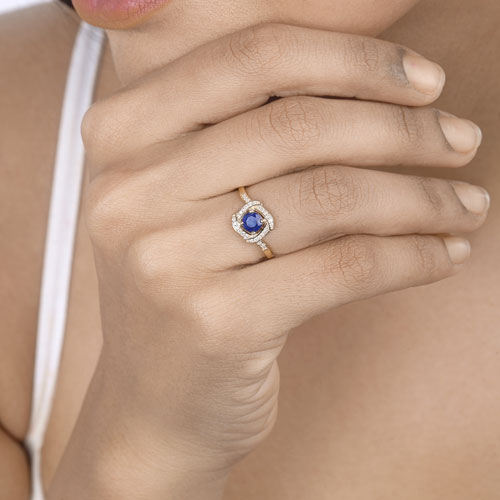 Bids.com 0.73 Carat Genuine Blue Sapphire and White Diamond 14K Yellow Gold Ring Rings Tan size 5.00,size 6.00,size 7.00,size 8.00,size 9.00
