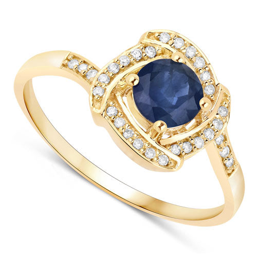 Bids.com 0.73 Carat Genuine Blue Sapphire and White Diamond 14K Yellow Gold Ring Rings White Smoke size 5.00,size 6.00,size 7.00,size 8.00,size 9.00
