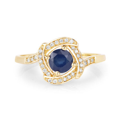Bids.com 0.73 Carat Genuine Blue Sapphire and White Diamond 14K Yellow Gold Ring Rings White Smoke size 5.00,size 6.00,size 7.00,size 8.00,size 9.00