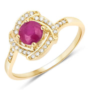 Bids.com 0.63 Carat Genuine Ruby and White Diamond 14K Yellow Gold Ring Rings White Smoke size 5.00,size 6.00,size 7.00,size 8.00,size 9.00