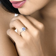 Bids.com 0.55 Carat Genuine Tanzanite and White Diamond 14K White Gold Ring Rings Dark Olive Green size 5.00,size 6.00,size 7.00,size 8.00,size 9.00