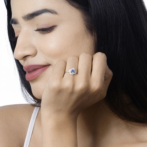 Bids.com 0.55 Carat Genuine Tanzanite and White Diamond 14K White Gold Ring Rings Black size 5.00,size 6.00,size 7.00,size 8.00,size 9.00