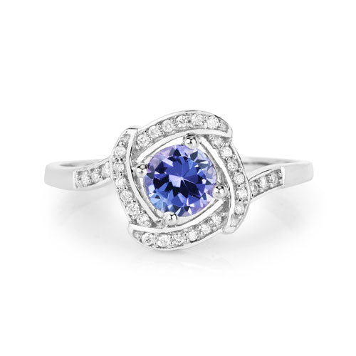Bids.com 0.55 Carat Genuine Tanzanite and White Diamond 14K White Gold Ring Rings White Smoke size 5.00,size 6.00,size 7.00,size 8.00,size 9.00
