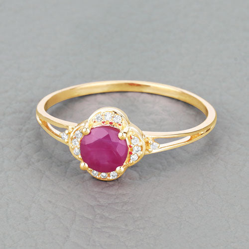 Bids.com 0.59 Carat Genuine Ruby and White Diamond 14K Yellow Gold Ring Rings Dark Gray size 5.00,size 6.00,size 7.00,size 8.00,size 9.00
