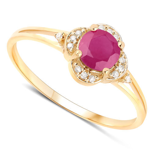 Bids.com 0.59 Carat Genuine Ruby and White Diamond 14K Yellow Gold Ring Rings White Smoke size 5.00,size 6.00,size 7.00,size 8.00,size 9.00