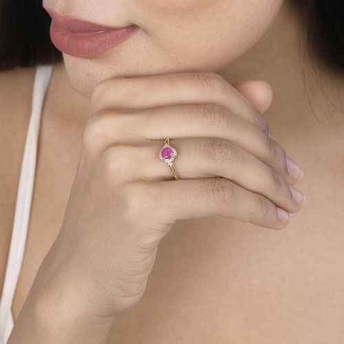 Bids.com 0.59 Carat Genuine Ruby and White Diamond 14K Yellow Gold Ring Rings Tan size 5.00,size 6.00,size 7.00,size 8.00,size 9.00