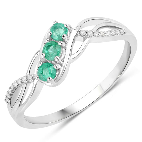 Bids.com 0.28 Carat Genuine Zambian Emerald and White Diamond 14K White Gold Ring Rings White Smoke size 7.00,size 5.00,size 6.00,size 8.00,size 9.00