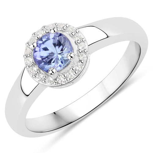 Bids.com 0.55 Carat Genuine Tanzanite and White Topaz .925 Sterling Silver Ring Rings White Smoke size 5.00,size 6.00,size 7.00,size 8.00,size 9.00