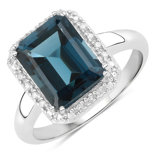 Bids.com 3.86 Carat Genuine London Blue Topaz and White Diamond .925 Sterling Silver Ring Rings White Smoke size 6.00,size 7.00,size 8.00,size 5.00,size 9.00,size 10.00
