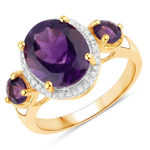 Bids.com 3.82 Carat Genuine Amethyst and White Diamond .925 Sterling Silver Ring Rings White Smoke size 6.00,size 7.00,size 8.00,size 5.00,size 9.00