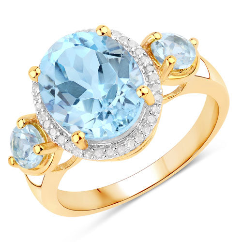 Bids.com 4.779 Carat Genuine Blue Topaz and White Diamond .925 Sterling Silver Ring Rings White Smoke size 6.00,size 7.00,size 8.00,size 5.00,size 9.00