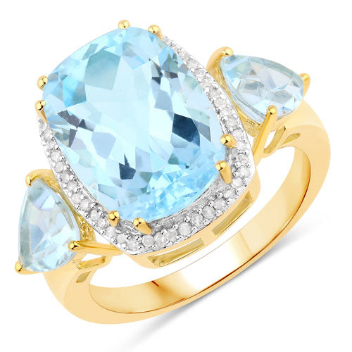 Bids.com 8.23 Carat Genuine Blue Topaz and White Diamond .925 Sterling Silver Ring Rings White Smoke size 6.00,size 7.00,size 8.00,size 9.00,size 5.00
