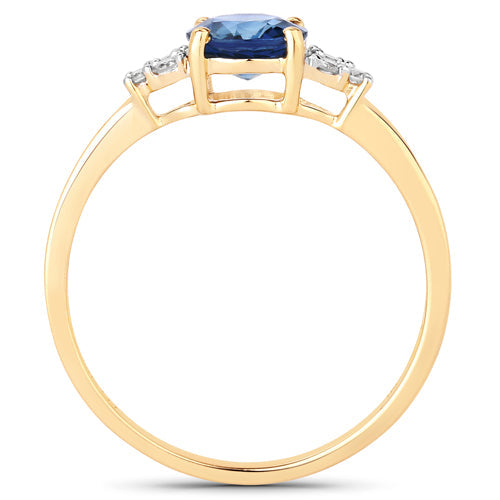 Bids.com 1.08 Carat Genuine Blue Sapphire and White Diamond 14K Yellow Gold Ring Rings White Smoke size 6.00,size 7.00,size 8.00