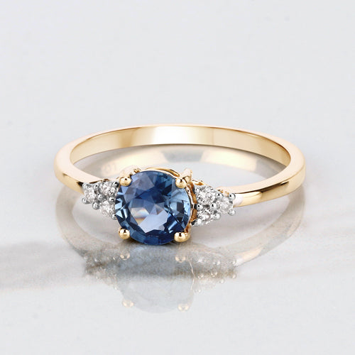 Bids.com 1.08 Carat Genuine Blue Sapphire and White Diamond 14K Yellow Gold Ring Rings Lavender size 6.00,size 7.00,size 8.00