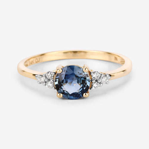 Bids.com 1.08 Carat Genuine Blue Sapphire and White Diamond 14K Yellow Gold Ring Rings White Smoke size 6.00,size 7.00,size 8.00