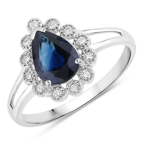 Bids.com 1.46 Carat Genuine Blue Sapphire and White Diamond 10K White Gold Ring Rings White Smoke size 5.00,size 6.00,size 7.00,size 8.00,size 9.00
