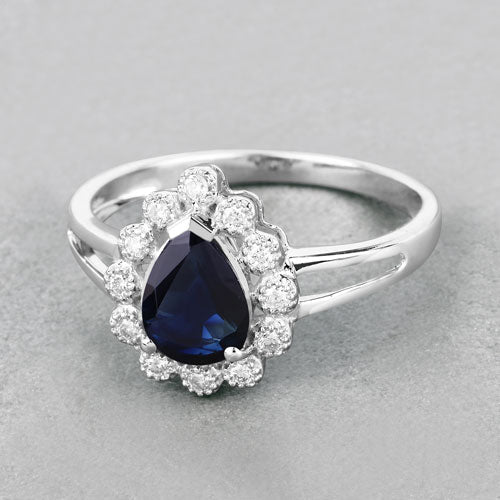 Bids.com 1.46 Carat Genuine Blue Sapphire and White Diamond 10K White Gold Ring Rings Gray size 5.00,size 6.00,size 7.00,size 8.00,size 9.00