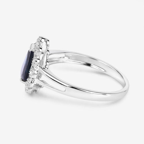 Bids.com 1.46 Carat Genuine Blue Sapphire and White Diamond 10K White Gold Ring Rings White Smoke size 5.00,size 6.00,size 7.00,size 8.00,size 9.00
