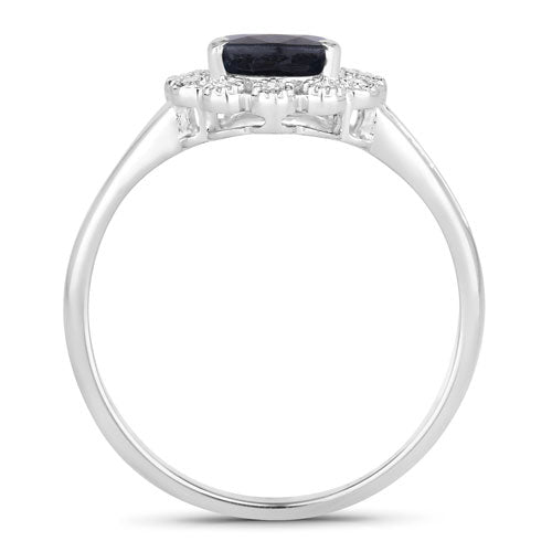 Bids.com 1.46 Carat Genuine Blue Sapphire and White Diamond 10K White Gold Ring Rings White Smoke size 5.00,size 6.00,size 7.00,size 8.00,size 9.00