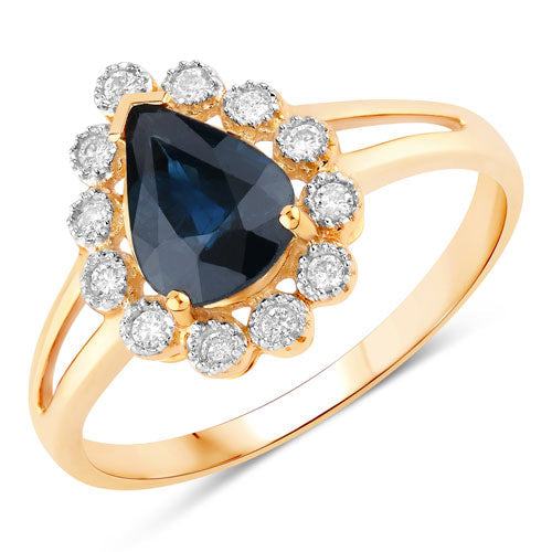 Bids.com 1.46 Carat Genuine Blue Sapphire and White Diamond 10K Yellow Gold Ring Rings White Smoke size 5.00,size 6.00,size 7.00,size 8.00,size 9.00