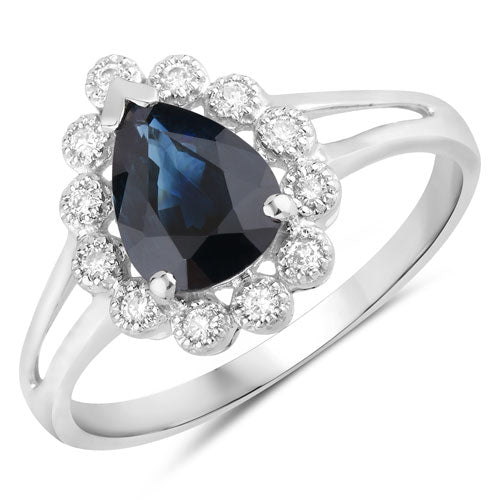 Bids.com 1.46 Carat Genuine Blue Sapphire and White Diamond 14K White Gold Ring Rings White Smoke size 6.00,size 7.00,size 8.00