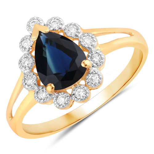 Bids.com 1.46 Carat Genuine Blue Sapphire and White Diamond 14K Yellow Gold Ring Rings White Smoke size 6.00,size 7.00,size 8.00