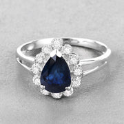 Bids.com 1.46 Carat Genuine Blue Sapphire and White Diamond 14K White Gold Ring Rings Gray size 6.00,size 7.00,size 8.00