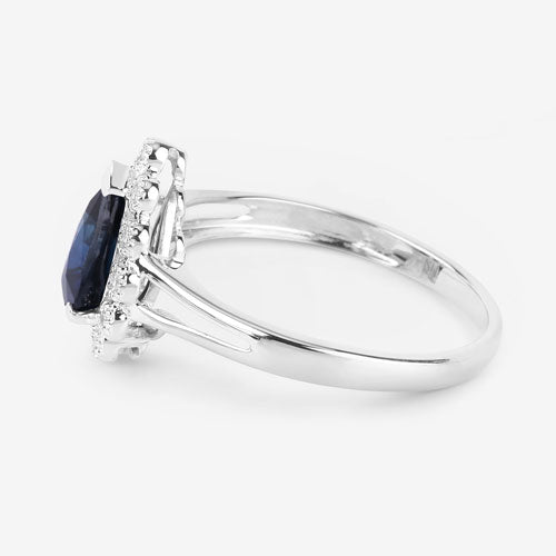Bids.com 1.46 Carat Genuine Blue Sapphire and White Diamond 14K White Gold Ring Rings White Smoke size 6.00,size 7.00,size 8.00