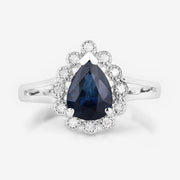 Bids.com 1.46 Carat Genuine Blue Sapphire and White Diamond 14K White Gold Ring Rings White Smoke size 6.00,size 7.00,size 8.00
