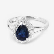 Bids.com 1.46 Carat Genuine Blue Sapphire and White Diamond 14K White Gold Ring Rings White Smoke size 6.00,size 7.00,size 8.00