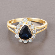 Bids.com 1.46 Carat Genuine Blue Sapphire and White Diamond 10K Yellow Gold Ring Rings Slate Gray size 5.00,size 6.00,size 7.00,size 8.00,size 9.00