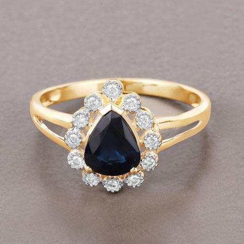 Bids.com 1.46 Carat Genuine Blue Sapphire and White Diamond 10K Yellow Gold Ring Rings Slate Gray size 5.00,size 6.00,size 7.00,size 8.00,size 9.00