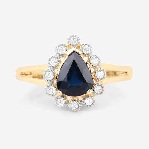 Bids.com 1.46 Carat Genuine Blue Sapphire and White Diamond 10K Yellow Gold Ring Rings White Smoke size 5.00,size 6.00,size 7.00,size 8.00,size 9.00