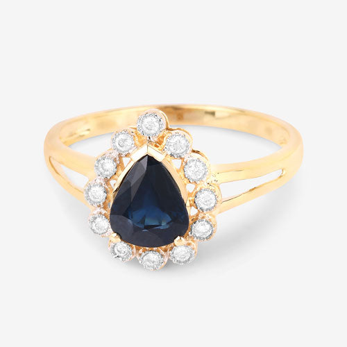Bids.com 1.46 Carat Genuine Blue Sapphire and White Diamond 10K Yellow Gold Ring Rings White Smoke size 5.00,size 6.00,size 7.00,size 8.00,size 9.00