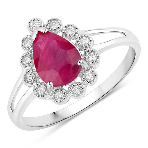 Bids.com 1.31 Carat Genuine Ruby and White Diamond 10K White Gold Ring Rings White Smoke size 5.00,size 6.00,size 7.00,size 8.00,size 9.00