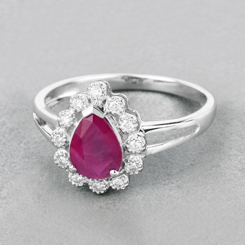Bids.com 1.31 Carat Genuine Ruby and White Diamond 10K White Gold Ring Rings Gray size 5.00,size 6.00,size 7.00,size 8.00,size 9.00