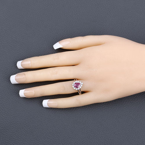 Bids.com 1.31 Carat Genuine Ruby and White Diamond 10K White Gold Ring Rings Dim Gray size 5.00,size 6.00,size 7.00,size 8.00,size 9.00