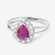 Bids.com 1.31 Carat Genuine Ruby and White Diamond 10K White Gold Ring Rings White Smoke size 5.00,size 6.00,size 7.00,size 8.00,size 9.00