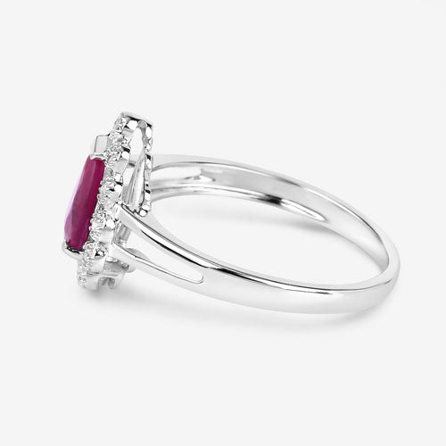 Bids.com 1.31 Carat Genuine Ruby and White Diamond 10K White Gold Ring Rings White Smoke size 5.00,size 6.00,size 7.00,size 8.00,size 9.00