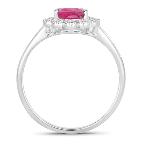 Bids.com 1.31 Carat Genuine Ruby and White Diamond 10K White Gold Ring Rings White Smoke size 5.00,size 6.00,size 7.00,size 8.00,size 9.00