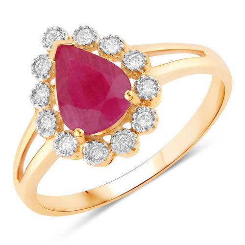 Bids.com 1.31 Carat Genuine Ruby and White Diamond 10K Yellow Gold Ring Rings White Smoke size 5.00,size 6.00,size 7.00,size 8.00,size 9.00
