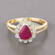 Bids.com 1.31 Carat Genuine Ruby and White Diamond 10K Yellow Gold Ring Rings Slate Gray size 5.00,size 6.00,size 7.00,size 8.00,size 9.00